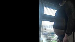 bisexual crossdresser milking outdoors by window homemade