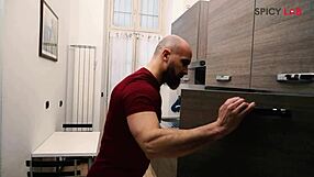 Venezuelan brunette gets fucked in kitchen