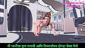 A beautiful teen girl poses in the airplane in animated 3D story