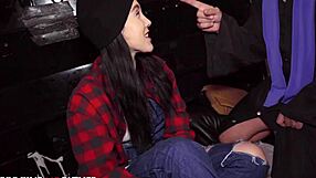 cute petite spanish babe gives deepthroat blowjob and gets bent over for hardcore fucking in car