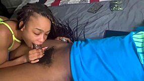 Ebony Woman with Big Ass Performs Intense Blowjob on Large Black Cock