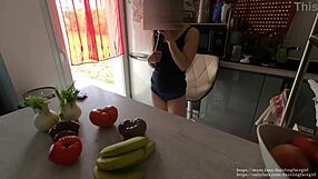 Porn video titled first time cucumber for a young amateur with natural tits