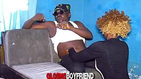 teen ebony girlfriend and friend have sex on a chair at home.