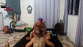 Latina housekeeper gets into a wild orgy with two black friends, masturbating and showing natural tits.