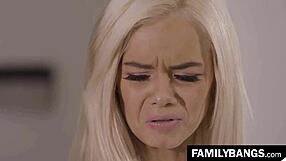 Tiny teen learns about sex with stepmom Jasmine Jae and Elsa Jean