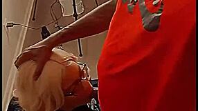 Blonde barbie slurps ebony's massive black cock deepthroat, slutty cumshot ending