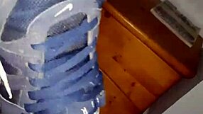 Twink teen sucks gay dick in Nike Airmax sneakers with foot fetish