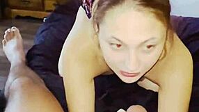 Whore sucks big black cock in front of loser boyfriend.