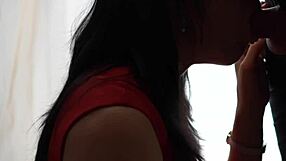 Amateur Wife Performs Deepthroat in Red Dress, Friend Cums in Mouth