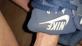 Twink teen sucks gay dick in Nike Airmax sneakers with foot fetish