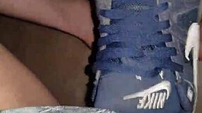 Twink teen sucks gay dick in Nike Airmax sneakers with foot fetish