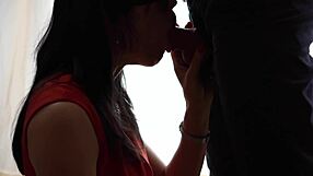 Amateur Wife Performs Deepthroat in Red Dress, Friend Cums in Mouth