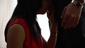 Amateur Wife Performs Deepthroat in Red Dress, Friend Cums in Mouth