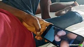 he got horny watching porn, so ebony stepsis fingered and sucked his cock close up