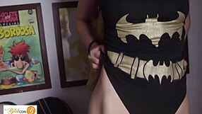 His girlfriend dressed as batgirl gets licked
