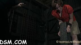 Bound couple engages in rough bondage sex, blowjob, and doggystyle femdom.