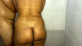 Intense bathroom orgasm from bent-over doggystyle assplay