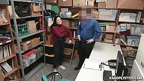 monica saige spreads legs wide in shop