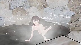 3D Cartoon Anime Hentai: Boobs Pop Out in Nude Hot Spring Bath