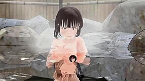 3D Cartoon Anime Hentai: Boobs Pop Out in Nude Hot Spring Bath