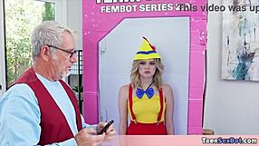 Pops excitedly tries tight teen robo pussy at vegas restaurant.