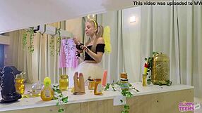 petite girl in bee costume licks honey and sucks cocks in trailer