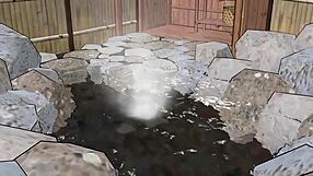 3D Cartoon Anime Hentai: Boobs Pop Out in Nude Hot Spring Bath
