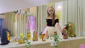 petite girl in bee costume licks honey and sucks cocks in trailer