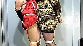 The submissive tranny slave endures choking and humiliation in stockings.