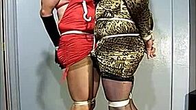 The submissive tranny slave endures choking and humiliation in stockings.