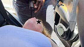 A woman gets fed and a face full of jizz during car ride