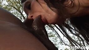 Conversational busty anna nova eagerly sucks big black cock outdoors before anal fun