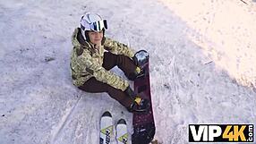 Old cuckold watches wife fuck at ski resort