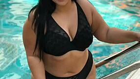 Indian babe with big boobs fucks in bikini. Intense sex scene.