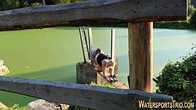 glamorous old slut gets fingered and showered with urine outdoors