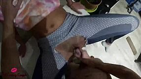 Latina teen tears yoga pants on desk for shaved pussy fucking and creampie