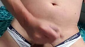 feeling so horny, this gay boy masturbates in his underwear, can't hold back the pleasure