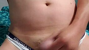 feeling so horny, this gay boy masturbates in his underwear, can't hold back the pleasure