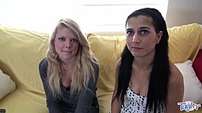 Little Taylor And Her Teen Girlfriend Get Naughty During Couch Interview. Blonde Brunette Lesbian Casting Turns Wild.