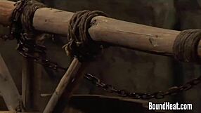 Curvy lesbian slave pleasures madame with strapon.