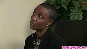 Ebony Lesbian Fingering Busty Assistant's Shaved Pussy