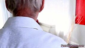 Buddy's stepdaughter under the table sucking big cock while butler fucks boss hard!