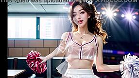 Sexy asijská roztleskávačka dráždí průsvitným oblečením a mokrou hrou s kundičkou!