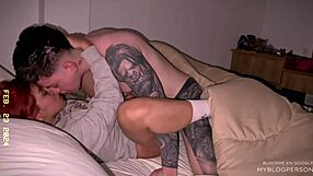 Young couple has passionate missionary sex with big cock in the night.