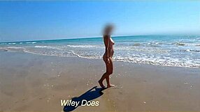 hey babe, watch my wife strip fully nude at this public beach