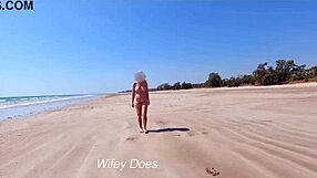 hey babe, watch my wife strip fully nude at this public beach