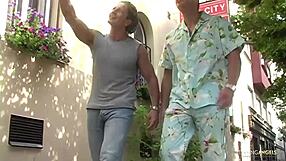 two lucky guys fill brunette hottie's mouth with cum in pov