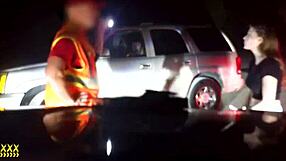 Roadside outdoor sex with brunette mechanic in cowgirl