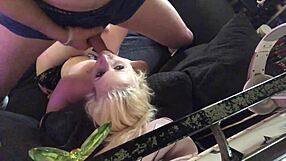 Blonde milf sucks cock then gets rough fucked in pussy and ass