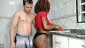 Latina Teases Chubby Newbie with Pussy and Ass in Kitchen